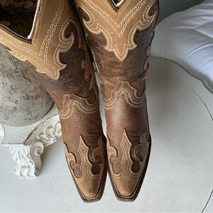 J.B. Dillon Leather Snip Toe Western Cowgirl Cowboy Boots Womens 6.5 Tan Brown